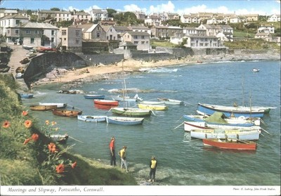 Vintage Portscatho Cornwall Postkarte - Liegeplätze & Slipway John Hinde 1971