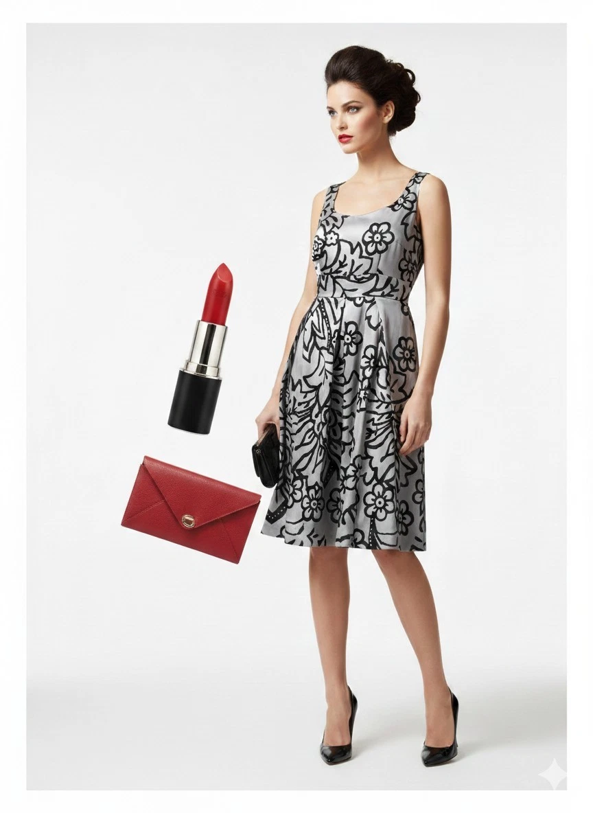 Robe Caroll Soirée Argent Et Noir Taille 36 - Soie Et Coton (Parfait état)