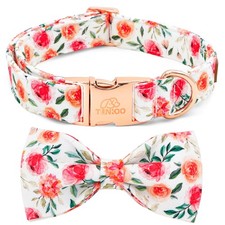 Medium Flower Dog Collar Bow Tie Rose Pattern Cotton Adjustable Pet Accessory