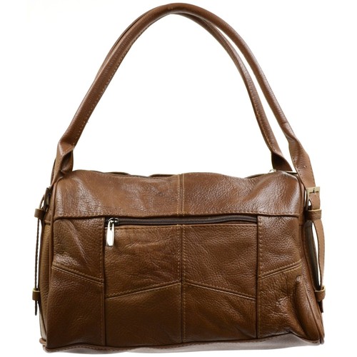 Damen Echtleder Handtasche Schultertasche Hellbraun Schwarz Rehkitz - Bild 10 von 13