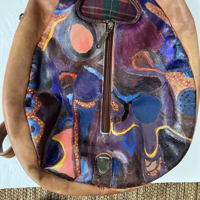 TANNERY WEST Brown Leather Hand Painted Backpack Handbag 
