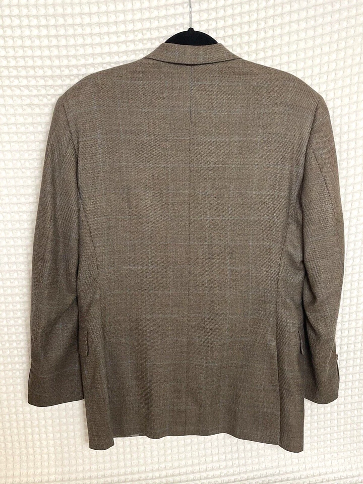 Chaqueta Blazer Abrigo Deportivo H. Freeman Para Hombres 40R Marrón Azul Claro a Cuadros Foto 3 de 4