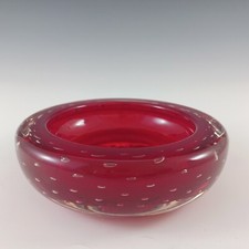 Whitefriars #9099 Ruby Red Glass Controlled Bubble 6" Bowl