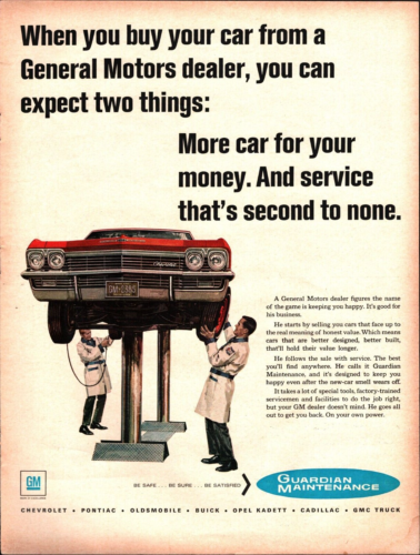 1967 GM Guardian Maintenance Red Car Mechanic Lift Repair Vintage Print Ad a3 - Picture 1 of 1