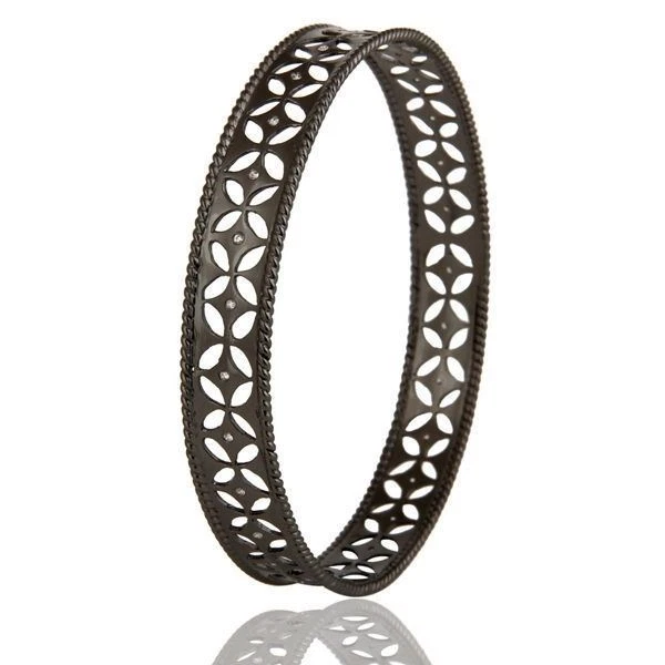 黑色铑 925 纯银手工 CZ 宝石袖口手镯珠宝首饰 — 第 3/3 张图片