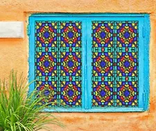 3D Blue Pattern D318 Window Film Print Sticker Cling Stained Glass UV Block Amy