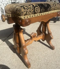 Antquie Vintage Vanity Wood Bench, Piano Organ/Dressing Stool/ adjustable height