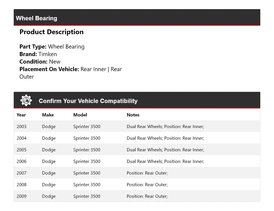 For 2003-2009 Dodge Sprinter 3500 Wheel Bearing Timken 2004 2005 2006 2007 2008 - Image 2 of 3