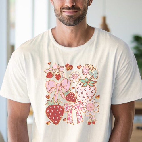 Strawberry Bows Hearts Tee Cute Y2K Shirt - Picture 4 of 6