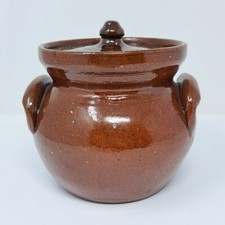 Jugtown Ware Brown Speckled Bean Pot W/ Lid North Carolina Pottery NC Approx 6"