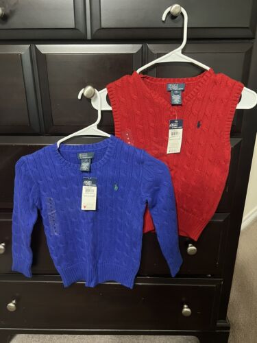 Polo Ralph Lauren Sweater NWT, Sweater Vest NWT And Khaki Pants. Sizes 5 & 6 Lot - Afbeelding 1 van 7