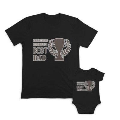 Dad and Baby Matching Outfits Clothes Certified Worlds Best Son Trophy Daughter