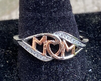 CVRAVO Sterling Silver Mom Ring - Cubic Zirconia 'MOM' Script Ring, Hypoallergenic Gift For Mothers, Size 9 - View #10