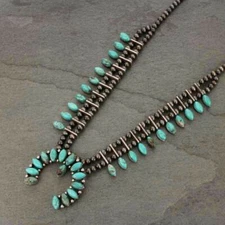 *NWT* Natural Turquoise Squash Blossom Necklace 7309930089