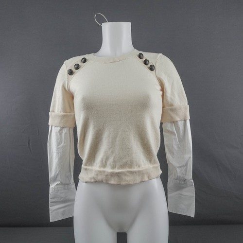 Veronica Beard Womens Sweater XS Off White Wool Academia Preppy Layered Luxe