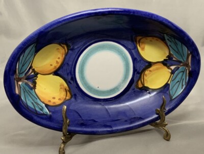 Ceramiche Artistiche ASSUNTA Positano Italy Blue Lemon Bowl Decoro Vietri