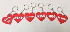 120 Heart Shaped Valentine Keychains 6 Phrases Soft Rubbery Feel - 2" Hearts
