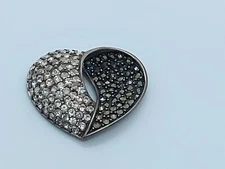 Vintage Sterling Silver Clear Cz Marcasite Heart Slide Pendant