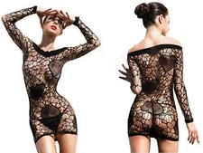 Killer Legs Fishnet Lingerie Long Sleeved Mini Dress Heart Shaped Mesh 818JT088