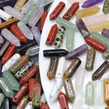 50pcs Mixed Natural Stone Point Chakra Healing Gemstone Pendants Bead 6x21mm