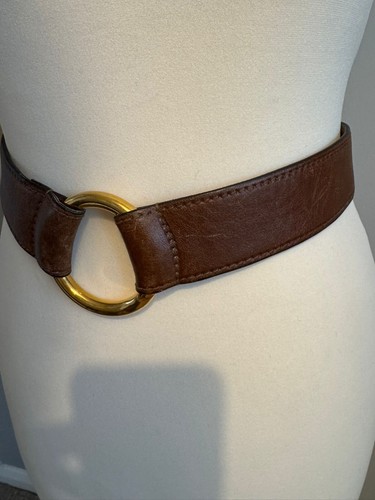 Vintage 1970s Bonwit Teller Leather Gold Plated O Ring Belt - Picture 5 of 8