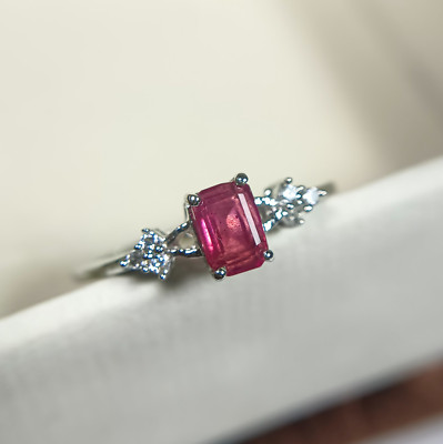 Natural Pink Ruby Ring 925 Sterling Silver With Cubic Zirconia Side Stones
