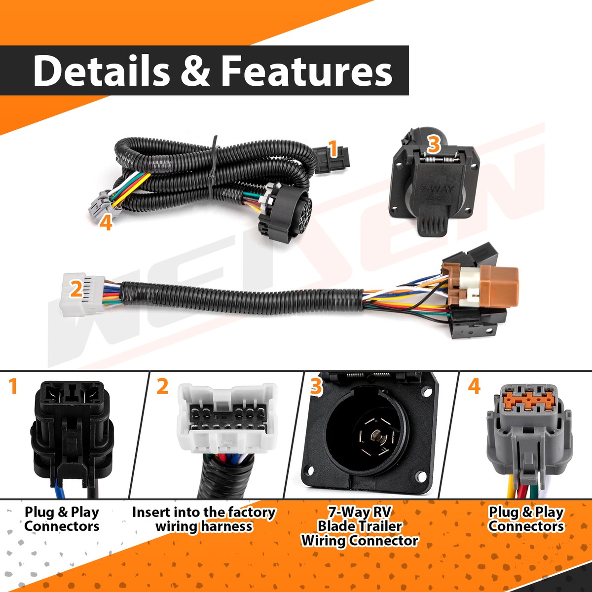 7-Way Trailer Wire Harness For Nissan 05-25 Frontier, 09-13
