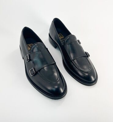 M by Bruno Magli Blake Black Leather Monkstrap Dress Shoes 8.5 US 41.5 EU $395