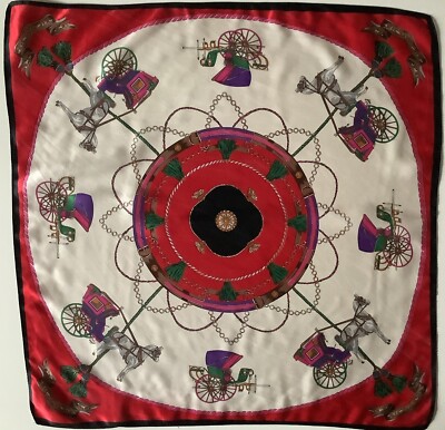 C1 A rot & elfenbein Reitsport Design 21 Zoll quadratisch Vintage Damen 100 % Seide Schal