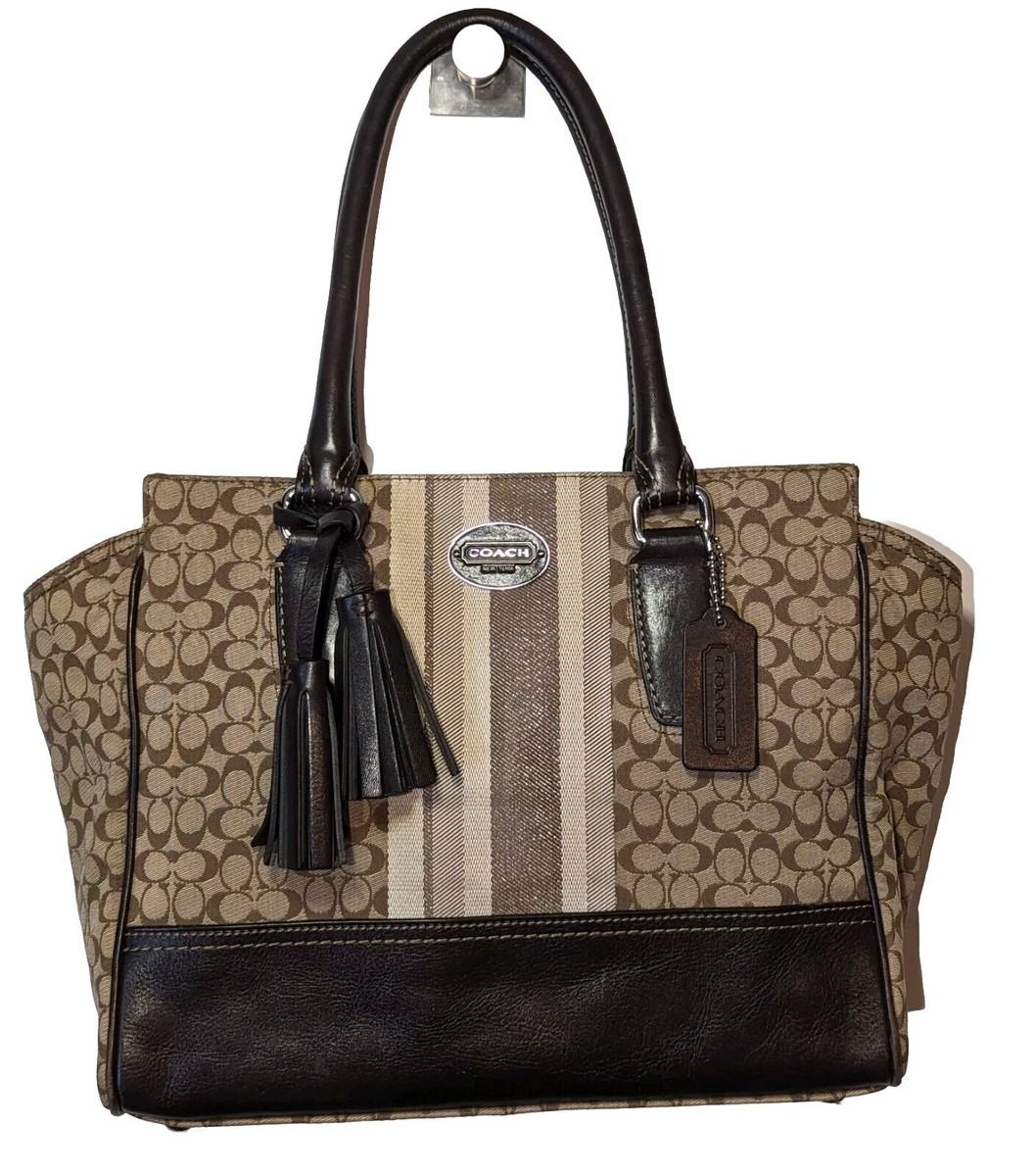 COACH Legacy Signature Stripe Candace Carryall Brown Purse D1226