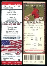 2002 April 27th Derek Lowe No Hitter Ticket & 2007 Sept 1 Clay Buchholz Red Sox