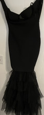 Fashion Nova Black Strapless Tulle Ruffle Layered Long Gown Dress, M