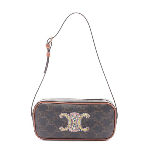 Celine Mini Camera Bag Pvc Coated Canvas Leather Women Black One Size