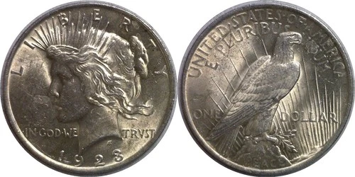 1923 $1 Silver Peace Dollar AU