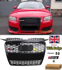 FOR AUDI A3 8P 2004-2007 RS STYLE GLOSSY HONEYCOMB RADIATOR BUMPER GRILLE GRILL