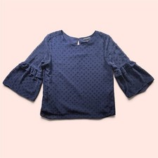Banana Republic Navy Swiss Dot Ruffle Sleeve Blouse Women s Small Blue Top