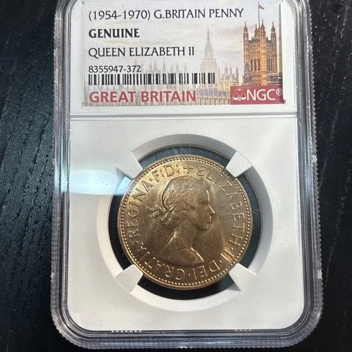 1954 - 1970 Great Britain Penny NGC Genuine Queen Elizabeth II UK British Coin