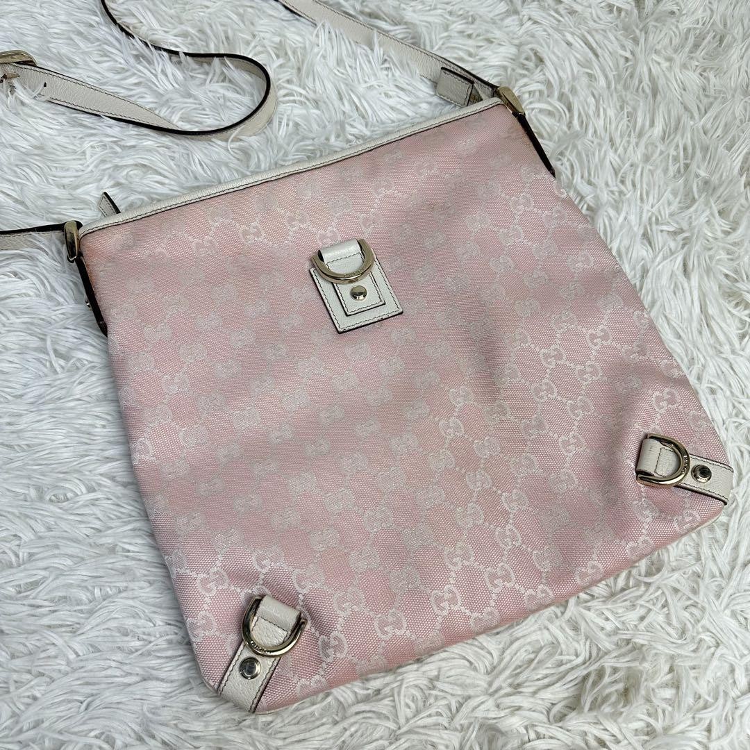 Gucci Abbey GG Canvas Shoulder Bag Pink Leather 11.8 x 11.4 x 1.2 Used