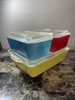 VTG 1950's PYREX 8 pc Refrigerator Dish Set Primary Colors With Lids 501 502 503