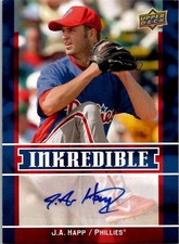 2009 Upper Deck J.A. HAPP Philadelphia Phillies Inkredible AUTO insert