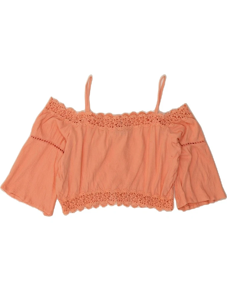 TOPSHOP Mujer Camisa Blusa Corta Manga 3/4 Reino Unido 6 XS Naranja Floral DS06 Foto 2 de 3