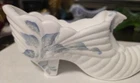 NOS Fenton White Milk Glass And Blue Flowers Hand Painted High Heel Glass Shoe