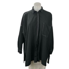 Zara Women's Black Collared Long Sleeve Oversized Button Down Shirt Top Size S