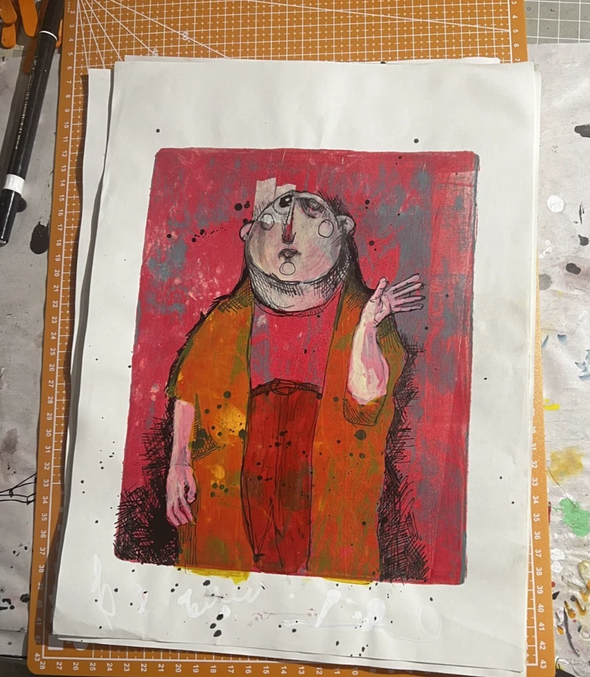 Faris Art: Goodbye: 10x14 Placa Papel Gelli Único Neo-Expresionismo Foto 3 de 4