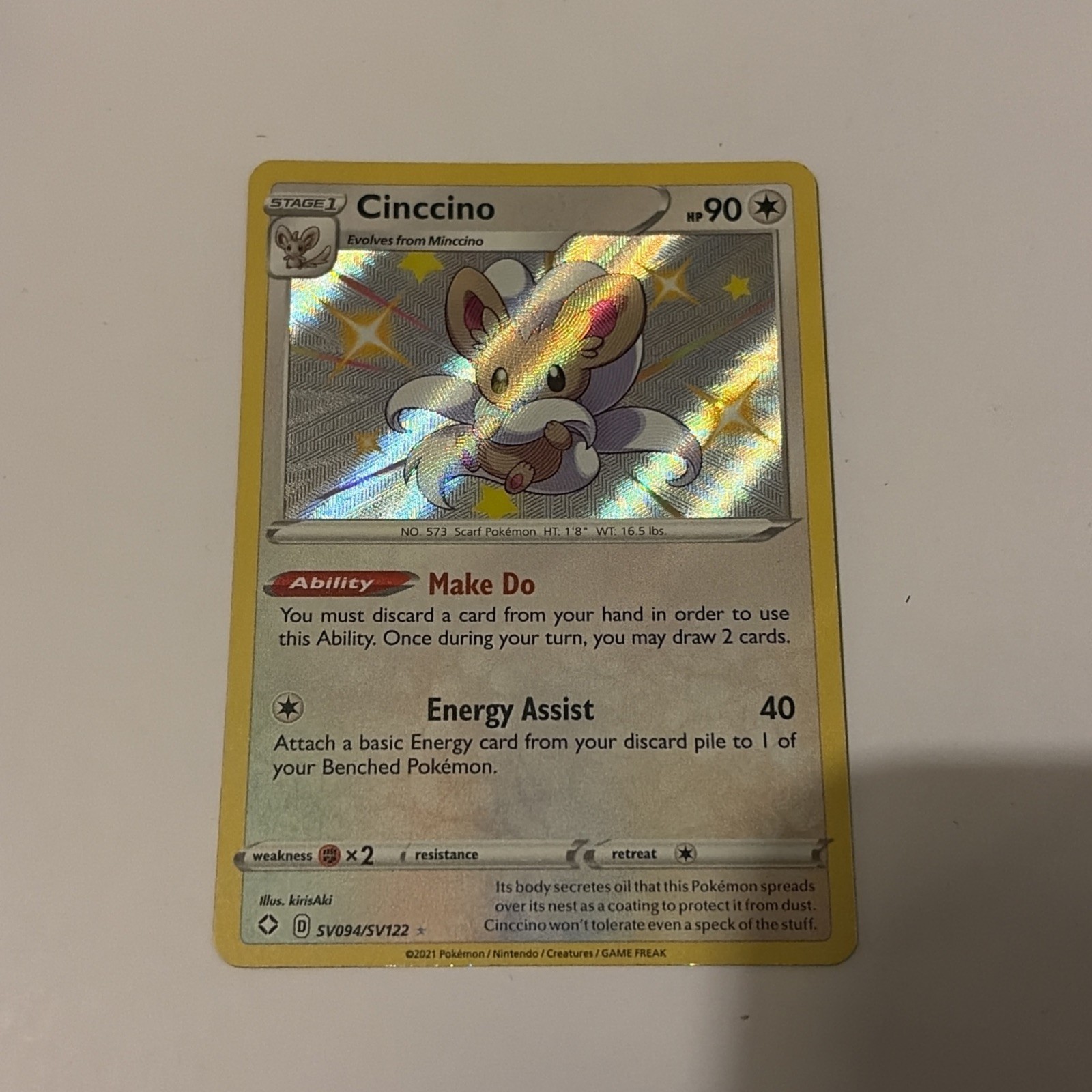 Pokémon TCG Cinccino Shining Fates SV094/SV122 Holo Shiny Holo Rare NM
