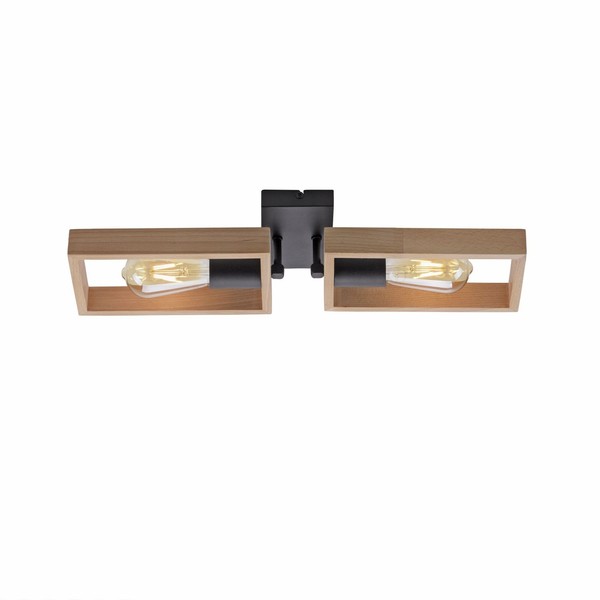 Deckenlampe Holz Metall Esszimmer BüRo 2-Flammig E27 Natur Deckenleuchte Retro-image