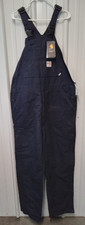 CARHARTT Fire Resistant Bib Overalls Dark Blue 36 x 34 Double Front Quilt Lined