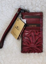 Patricia Nash Berry Red Almeria Tooled Leather RFID Card/Cash Wristlet NWT