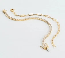 Diamonique Tennis & Paper Clip Bracelet Set GP Sterling Silver, 6-3/4"