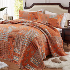 Burnt Orange California King Quilt Set - 120x120 Inch Lightweight Bedspread